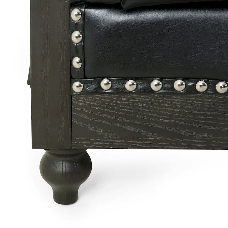 Retro sofa 3-osobowa z obiciem PU, drewnianą ramą i nogami