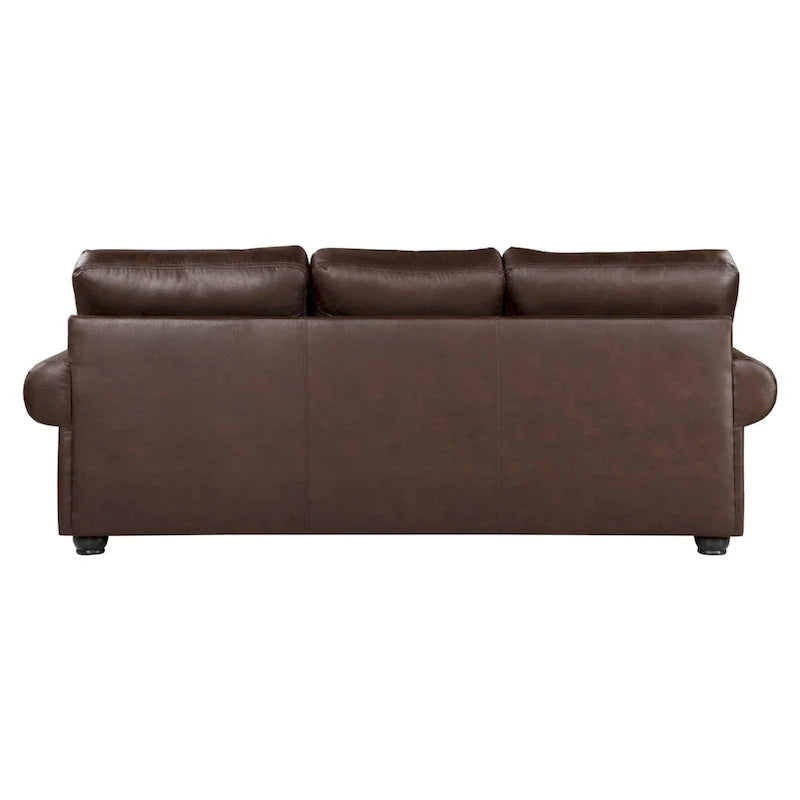 98 Inch Sofa, Rich Brown Microfiber, 4 Pillows, Soft Cushions, Wood
