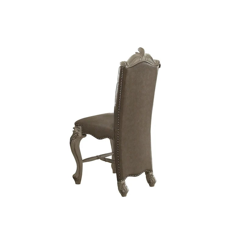 Faux Leather Upholstered Wooden Counter Height Chair with Nail head Trim, Gray and White, Set of Two