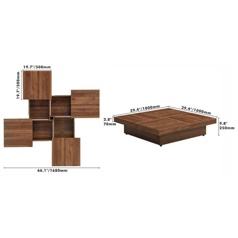 Marble Veneer Coffee Table Sliding Top with Storage