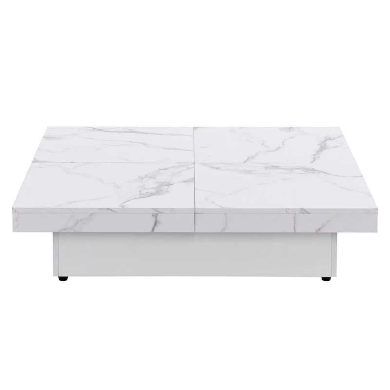 Marble Veneer Coffee Table Sliding Top with Storage
