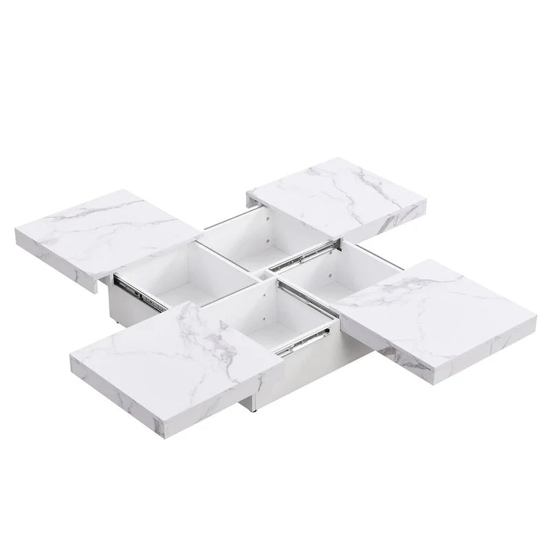 Marble Veneer Coffee Table Sliding Top with Storage