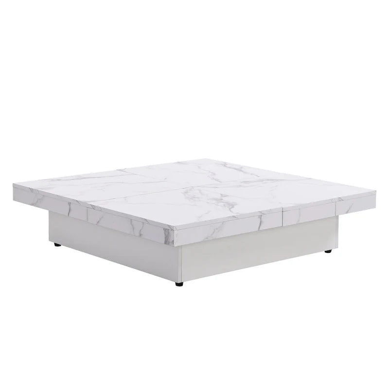 Marble Veneer Coffee Table Sliding Top with Storage