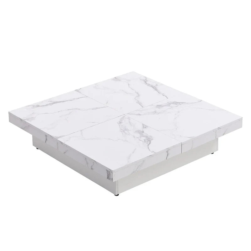 Marble Veneer Coffee Table Sliding Top with Storage
