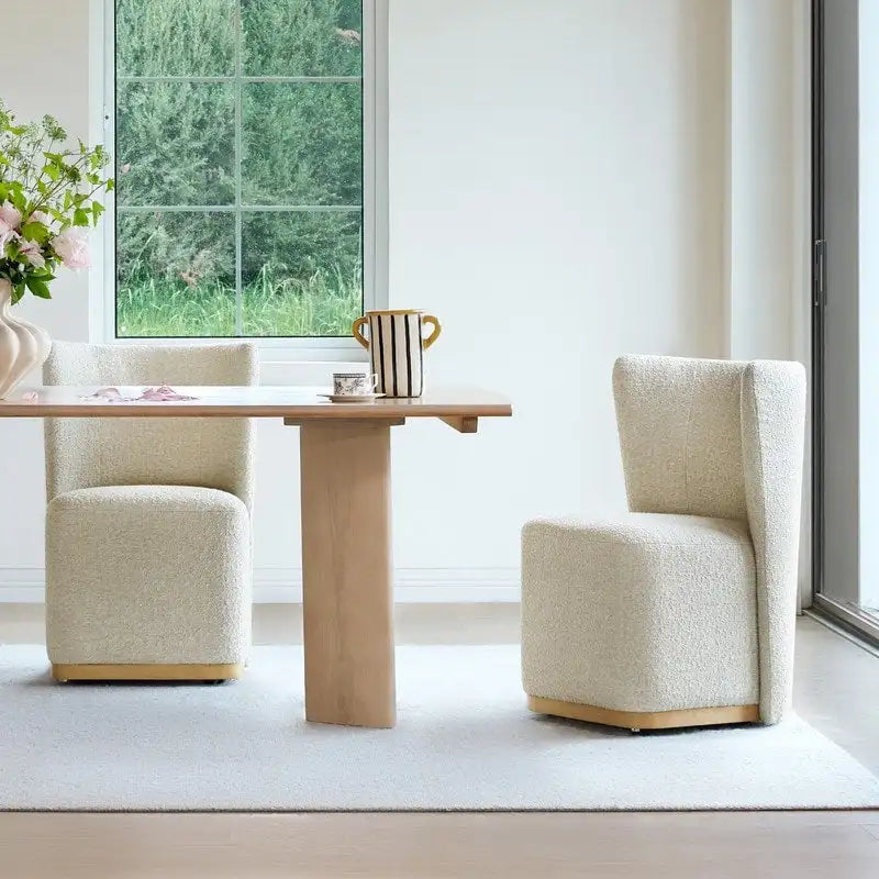 Modern Dining Chairs with Casters&Wood Base Set of 2
