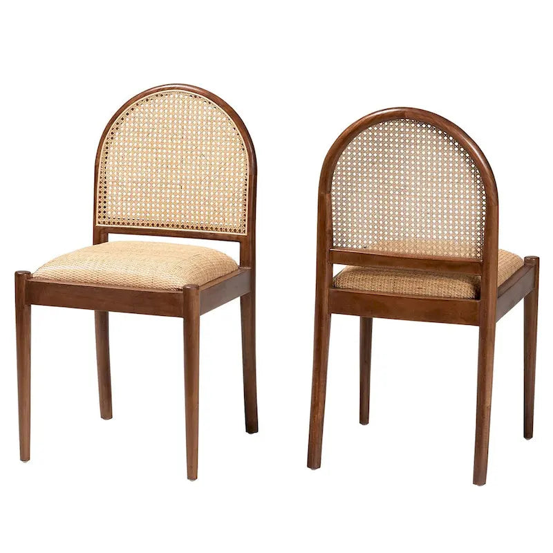 Bohemian Natural Rattan and Acacia Wood 2-Piece Dining Chair Set